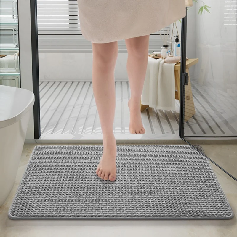 60 x 90cm Chenille Bath Mat Water Absorbent Non Slip Bathroom Rug for Doorway Entrance - Blue