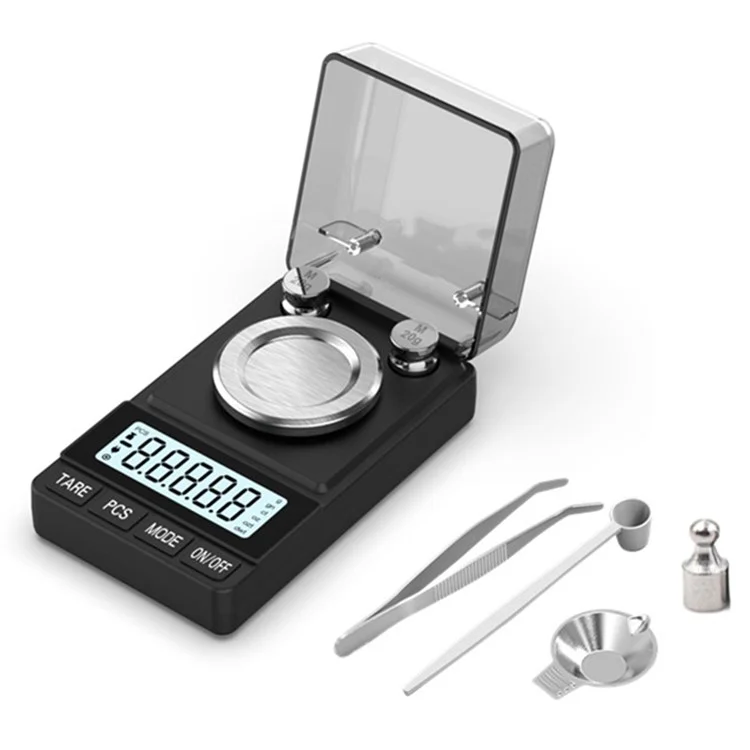 Balance numérique portable 50g / 0,001g Échelle de précision élevée pour bijoux Poudre d'or avec poids d'étalonnage - Noir