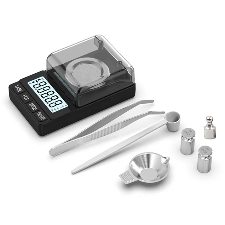 Balance numérique portable 50g / 0,001g Échelle de précision élevée pour bijoux Poudre d'or avec poids d'étalonnage - Noir