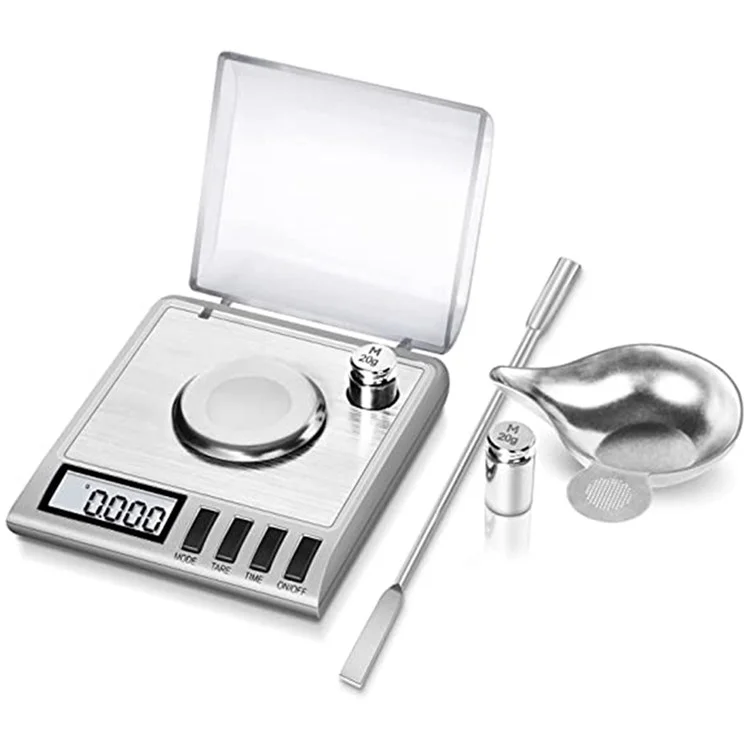 Balance numérique en acier inoxydable 50g / 0,001g Échelle de poudre de bijoux de haute précision avec poids d'étalonnage