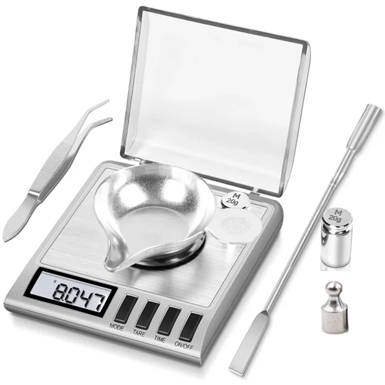 Balance numérique en acier inoxydable 50g / 0,001g Échelle de poudre de bijoux de haute précision avec poids d'étalonnage