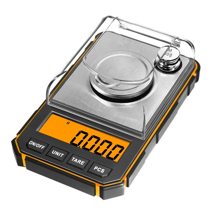 Balance de bijoux portable, balance de précision numérique électronique 50g / 0,001g avec poids de calibrage - Noir / Jaune