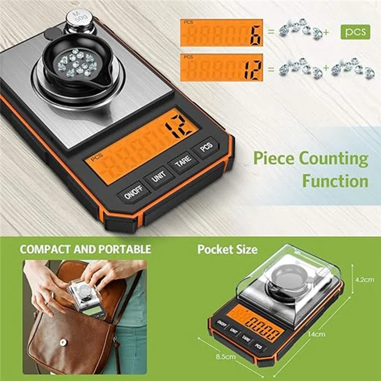 Balance de bijoux portable, balance de précision numérique électronique 50g / 0,001g avec poids de calibrage - Noir / Jaune