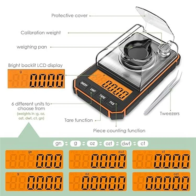 Balance de bijoux portable, balance de précision numérique électronique 50g / 0,001g avec poids de calibrage - Noir / Jaune
