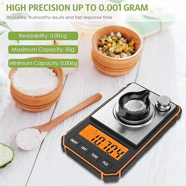 Balance de bijoux portable, balance de précision numérique électronique 50g / 0,001g avec poids de calibrage - Noir / Jaune