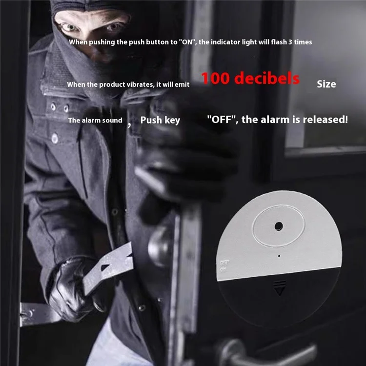Door Window Vibration Alarm 125dB Anti Theft Sensor with Low Battery Alert for Home Hotel Shop
