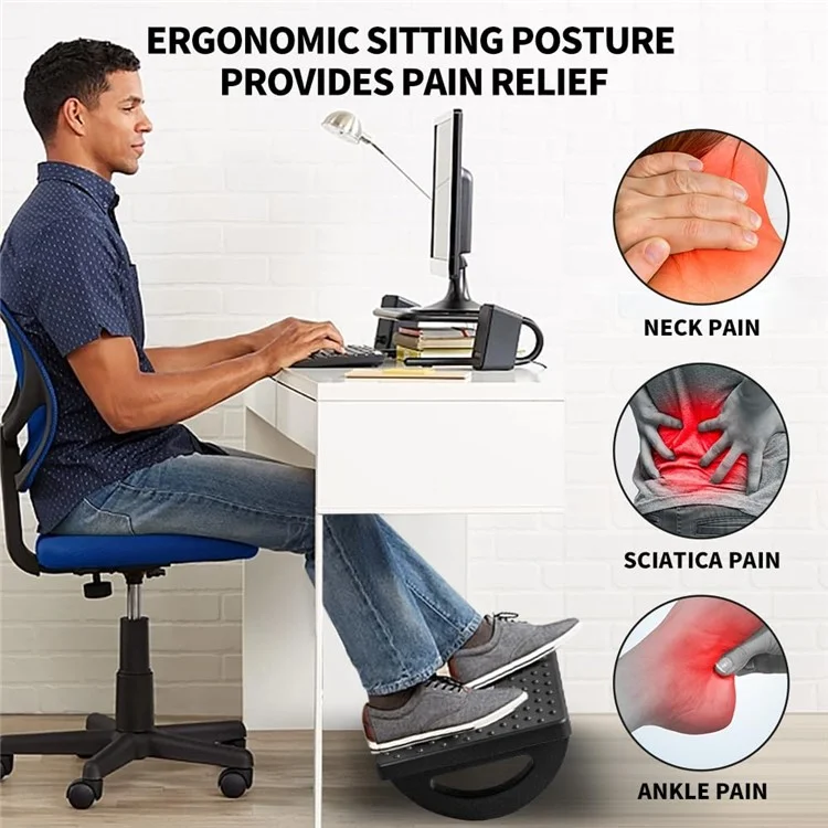 Under Desk Foot Rest Non Slip Ergonomic Plastic Footstool for Office Home Posture Support - Black