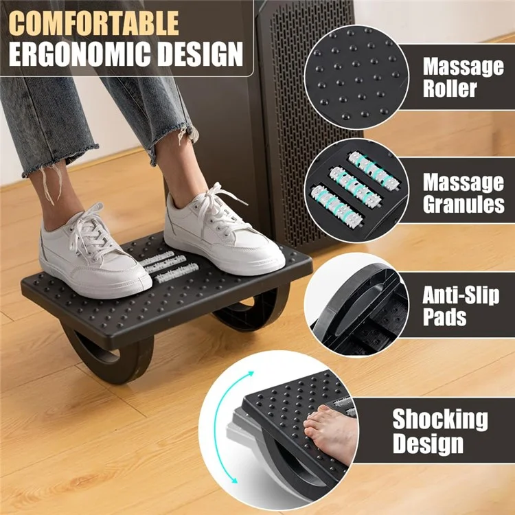 Under Desk Foot Rest Non Slip Ergonomic Plastic Footstool for Office Home Posture Support - Black