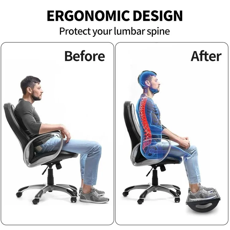Under Desk Foot Rest Non Slip Ergonomic Plastic Footstool for Office Home Posture Support - Black