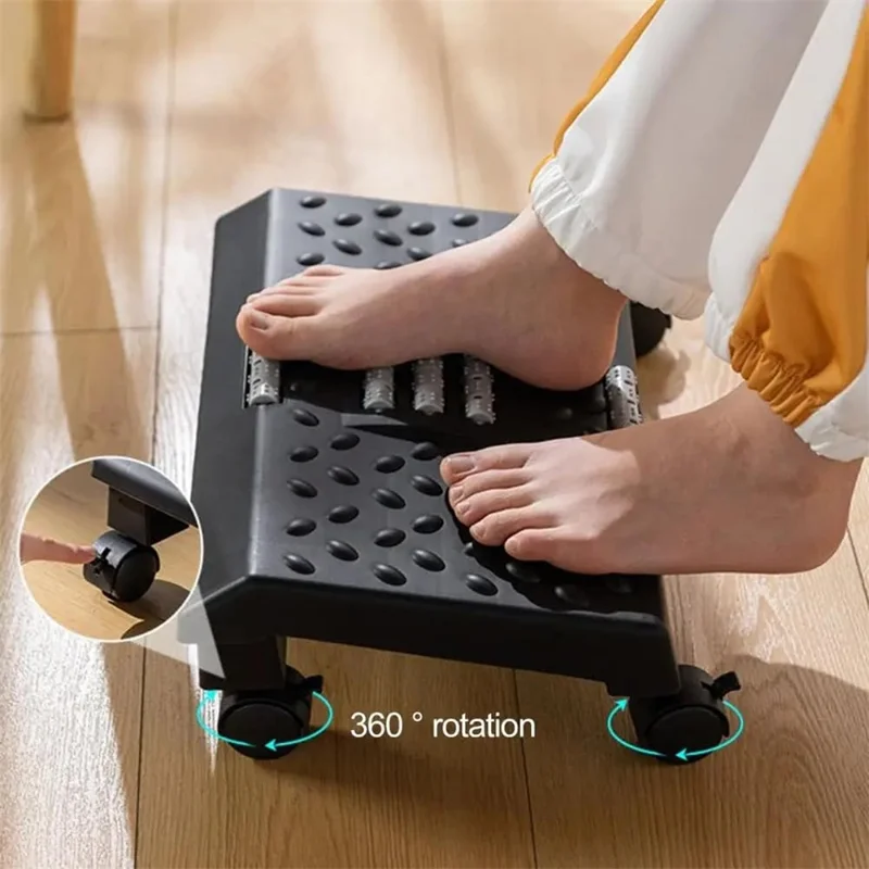 Wheeled Foot Rest Under Desk Ergonomic Footstool with Massage Surface Anti Leg Crossing Support