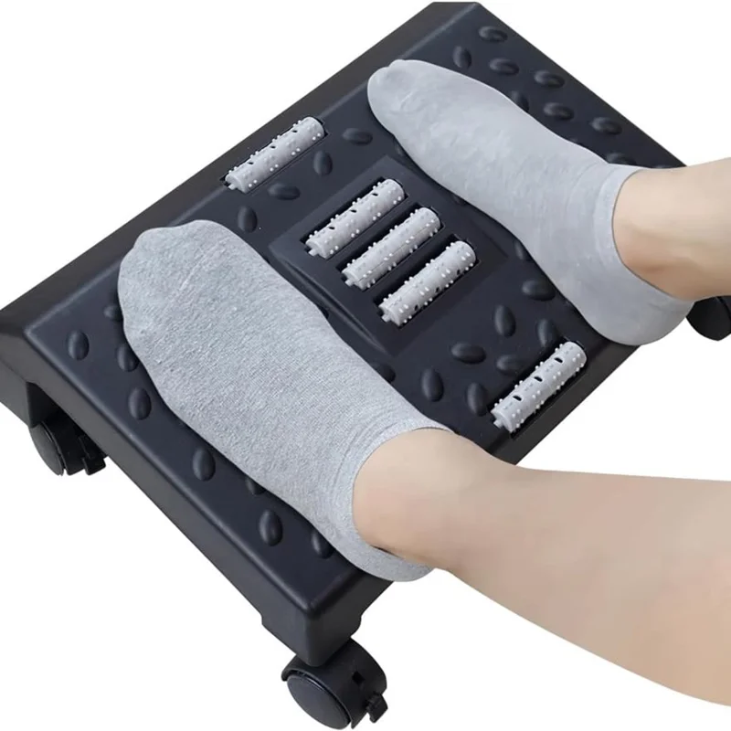 Wheeled Foot Rest Under Desk Ergonomic Footstool with Massage Surface Anti Leg Crossing Support