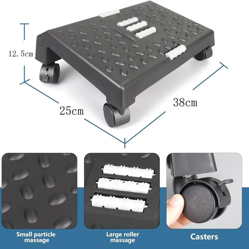Wheeled Foot Rest Under Desk Ergonomic Footstool with Massage Surface Anti Leg Crossing Support