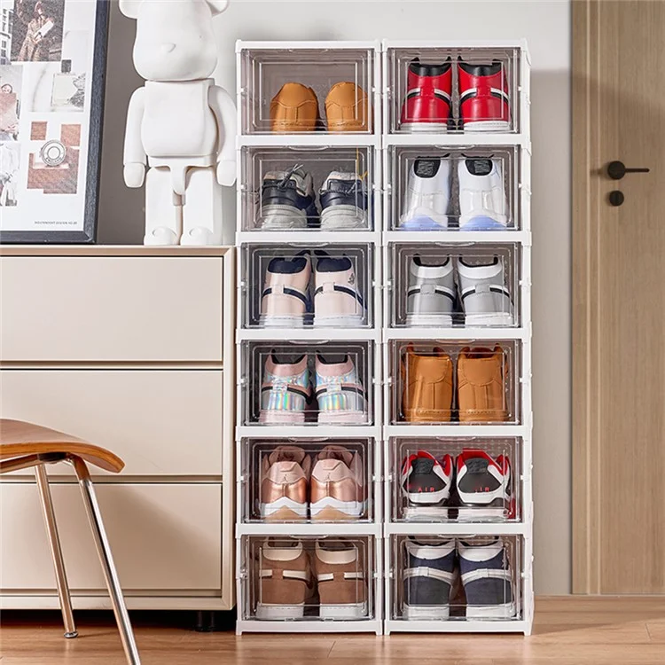 3-lagiger faltbarer Schuhkarton mit transparenter Tür, stapelbare Kunststoff-Aufbewahrungsbox