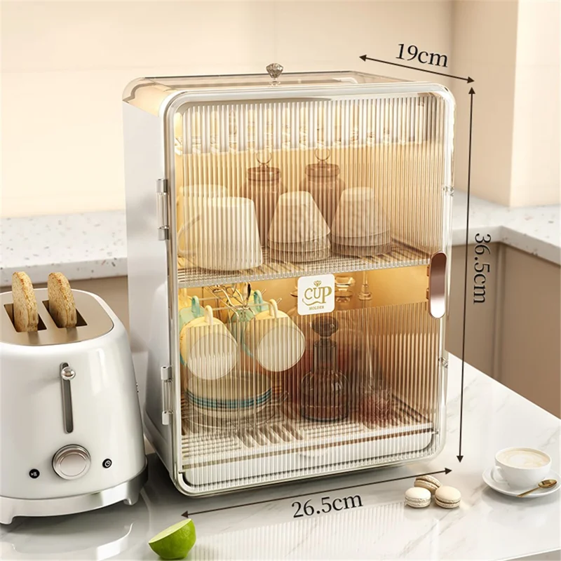 Dust-Proof Cup Storage Rack Mug Organizer Coffee Cup Wine Glasses Teacups Holder PP Draining Cabinet - White