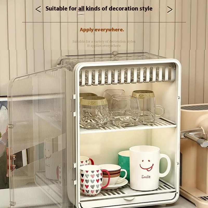 Dust-Proof Cup Storage Rack Mug Organizer Coffee Cup Wine Glasses Teacups Holder PP Draining Cabinet - White