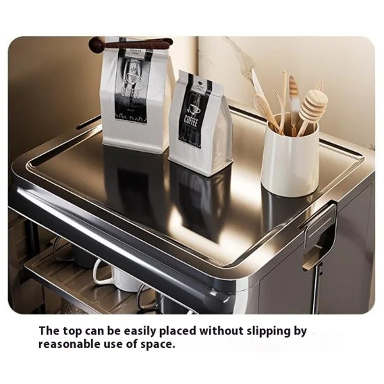 Large Size 4 Tier Cup Organizer PP Storage Cabinet Countertop Coffee Mugs Glasses Draining Shelf with Transparent Door - Beige