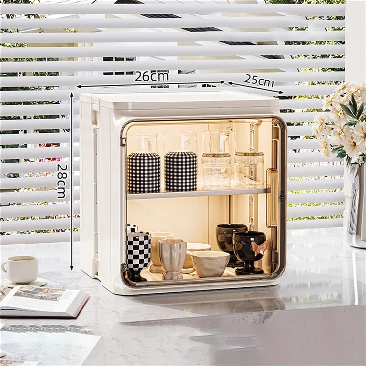 Petit organisateur de tasses à 2 niveaux Armoire de rangement en PP Étagère de drainage pour tasses à café et verres avec porte transparente - Beige