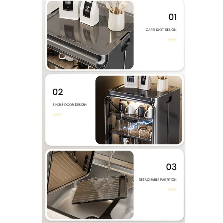 Petit organisateur de tasses à 2 niveaux Armoire de rangement en PP Étagère de drainage pour tasses à café et verres avec porte transparente - Beige