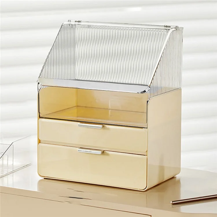 Großer Kapazitäts-Makeup-Organizer staubdicht Schreibtisch-Kosmetikaufbewahrungsbox mit Schubladen - Beige