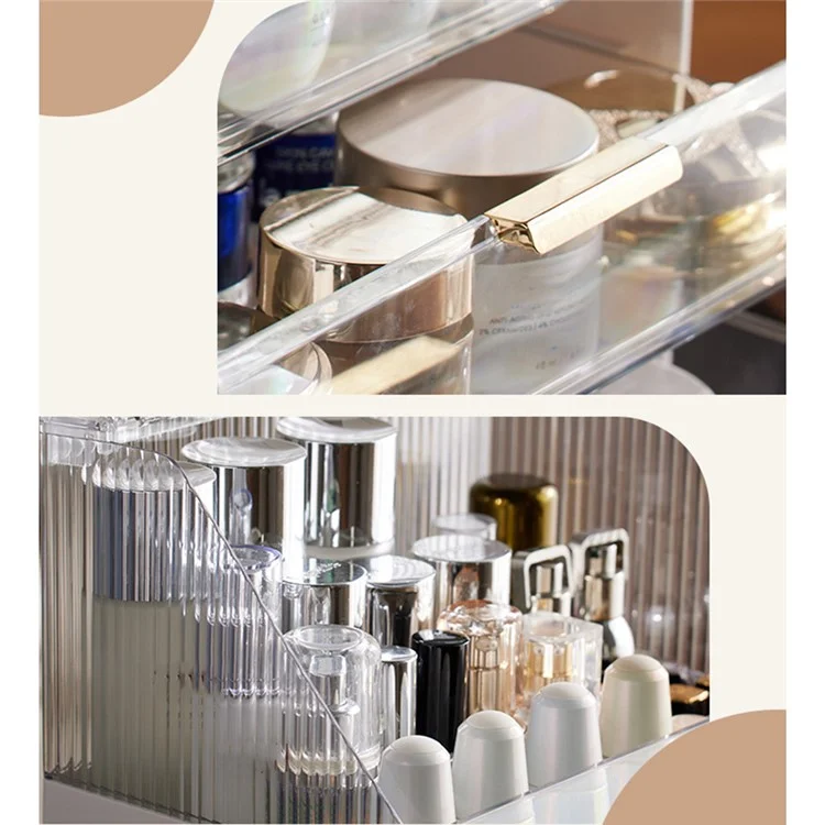 Großer Kapazitäts-Makeup-Organizer staubdicht Schreibtisch-Kosmetikaufbewahrungsbox mit Schubladen - Beige
