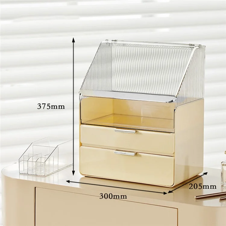 Großer Kapazitäts-Makeup-Organizer staubdicht Schreibtisch-Kosmetikaufbewahrungsbox mit Schubladen - Beige