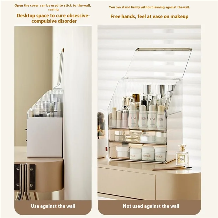 Großer Kapazitäts-Makeup-Organizer staubdicht Schreibtisch-Kosmetikaufbewahrungsbox mit Schubladen - Beige