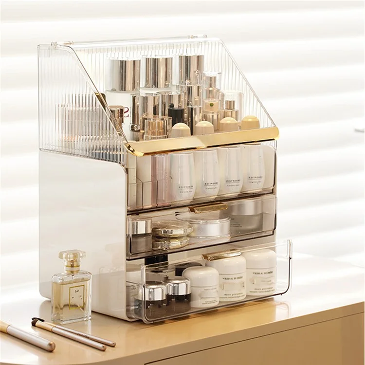 Großer Kapazitäts-Makeup-Organizer staubdicht Schreibtisch-Kosmetikaufbewahrungsbox mit Schubladen - Beige