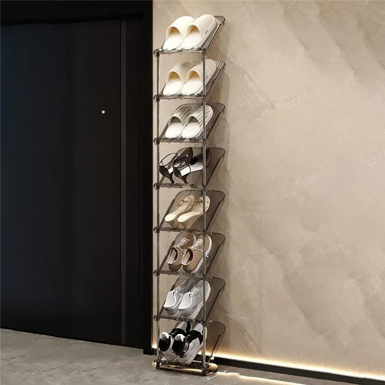 Rack de Sapatos de 8 Níveis em PP + Tubo de Aço Inoxidável - Prateleira Estreita de Armazenamento de Fácil Montagem e Economia de Espaço - Branco Transparente