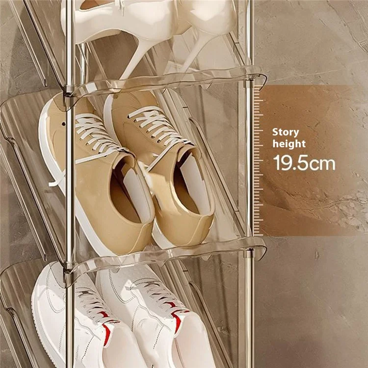 Rack de Sapatos de 8 Níveis em PP + Tubo de Aço Inoxidável - Prateleira Estreita de Armazenamento de Fácil Montagem e Economia de Espaço - Branco Transparente