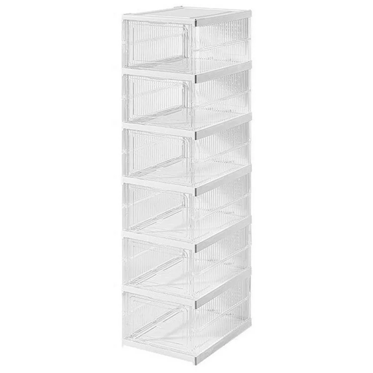 6-lagige faltbare Schuhbox ohne Installation, transparent, stapelbare Aufbewahrungsbox