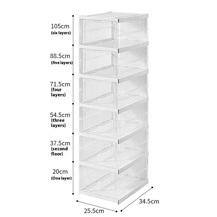 6-lagige faltbare Schuhbox ohne Installation, transparent, stapelbare Aufbewahrungsbox