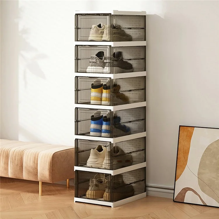 6-lagiger faltbarer Schuhkarton transparent Kunststoff Stapelbare Aufbewahrungsbox - Transparent Grau