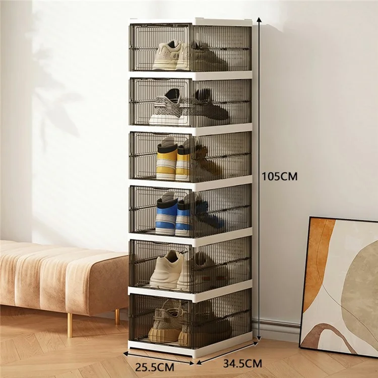 6-lagiger faltbarer Schuhkarton transparent Kunststoff Stapelbare Aufbewahrungsbox - Transparent Grau