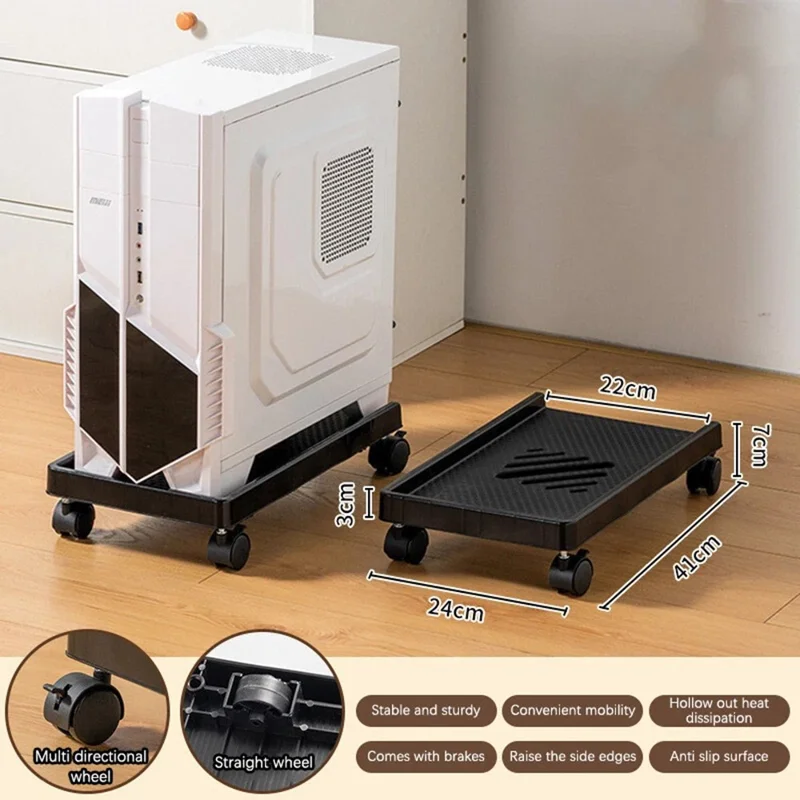 Computer Tower Stand with Universal and Directional Wheels PC Tower Storage Cart for Home Office (Inner Width 22cm)