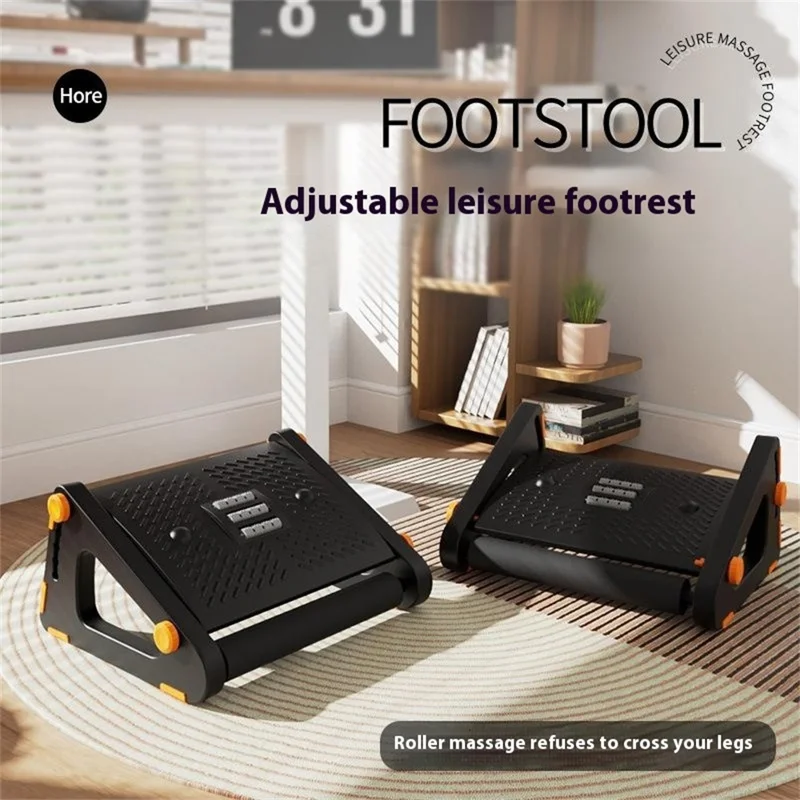 Apoio para os pés ajustável em altura para a mesa de escritório, banqueta ergonômica com rolos de massagem, suporte anti-cruzamento de pernas