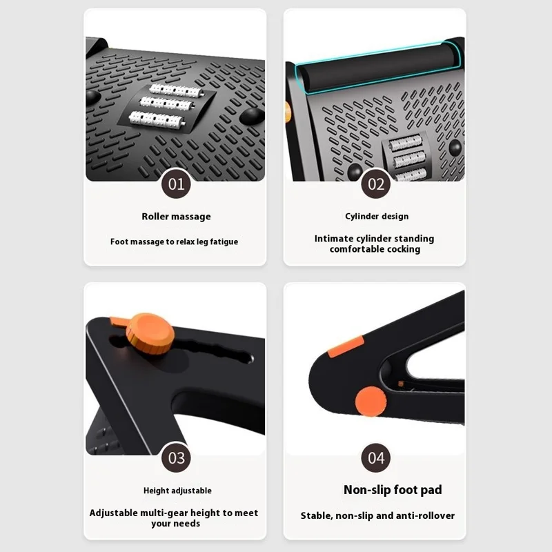 Apoio para os pés ajustável em altura para a mesa de escritório, banqueta ergonômica com rolos de massagem, suporte anti-cruzamento de pernas