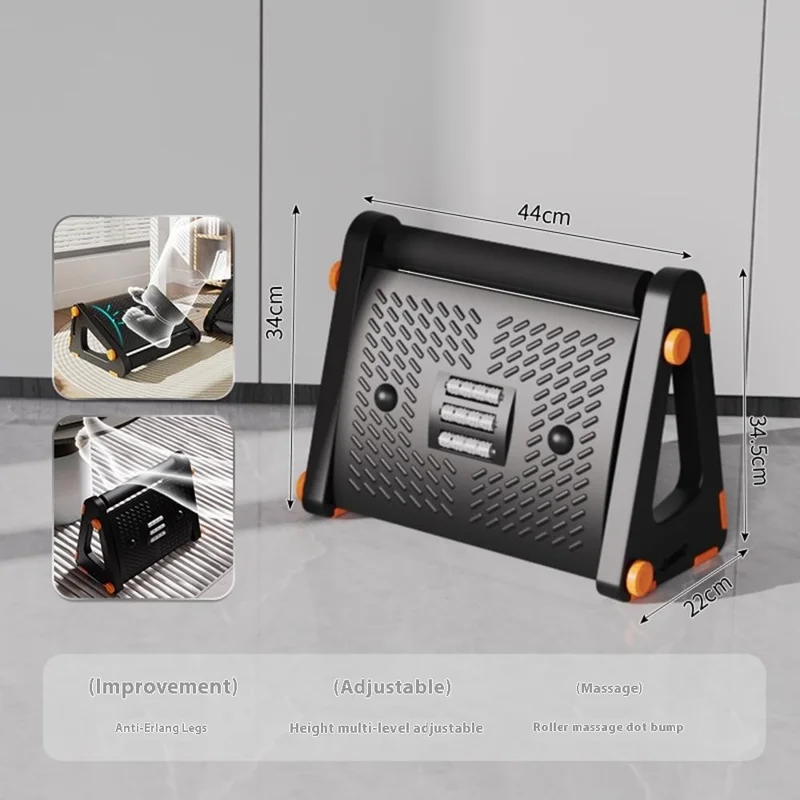 Apoio para os pés ajustável em altura para a mesa de escritório, banqueta ergonômica com rolos de massagem, suporte anti-cruzamento de pernas