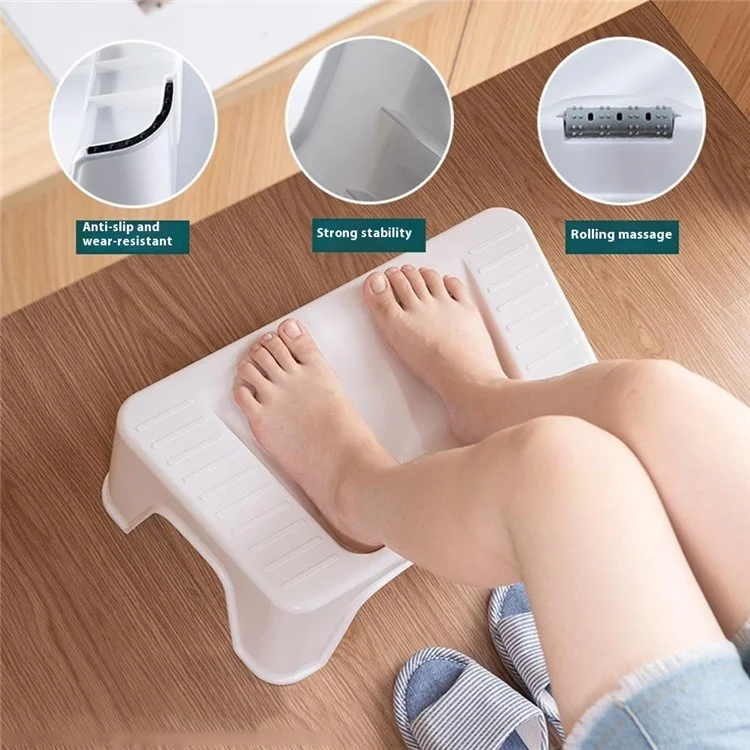 HORE Plastik-Toilettenfußstütze Ergonomischer Fußhocker mit Massageroller für Zuhause und Büro - Weiß