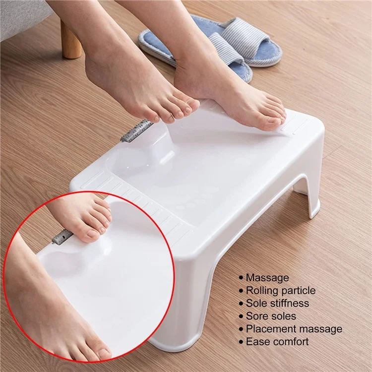 HORE Plastik-Toilettenfußstütze Ergonomischer Fußhocker mit Massageroller für Zuhause und Büro - Weiß