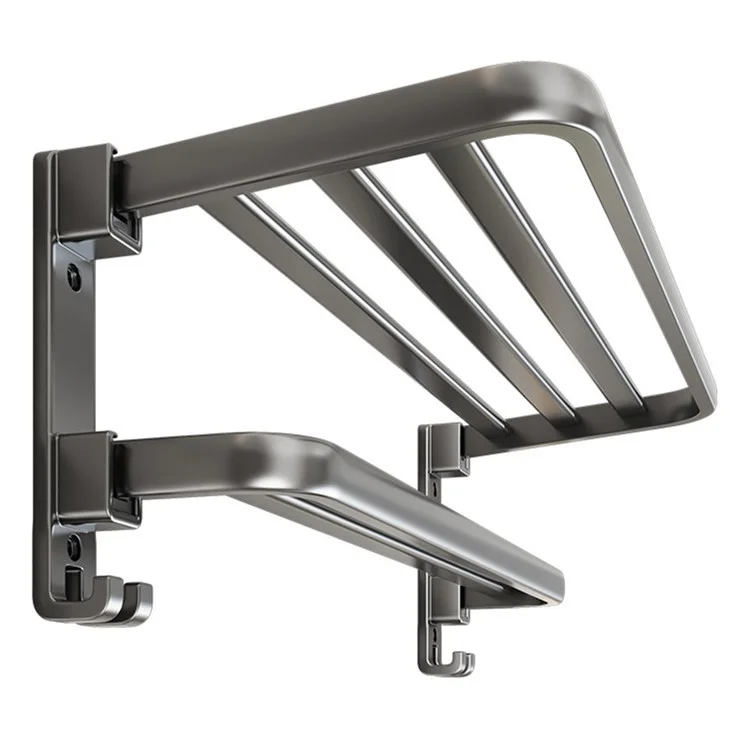 60 cm Toallero de pared plegable montado Estantería de almacenamiento de metal para baño Sin perforación para baño / inodoro