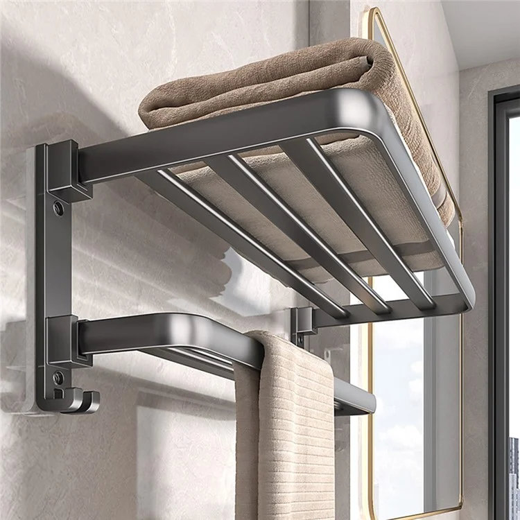 Soporte de Toallas Plegable de 40 cm Montado en Pared, Estante de Almacenamiento de Metal para Baño, Sin Necesidad de Perforación para Lavabo / Inodoro
