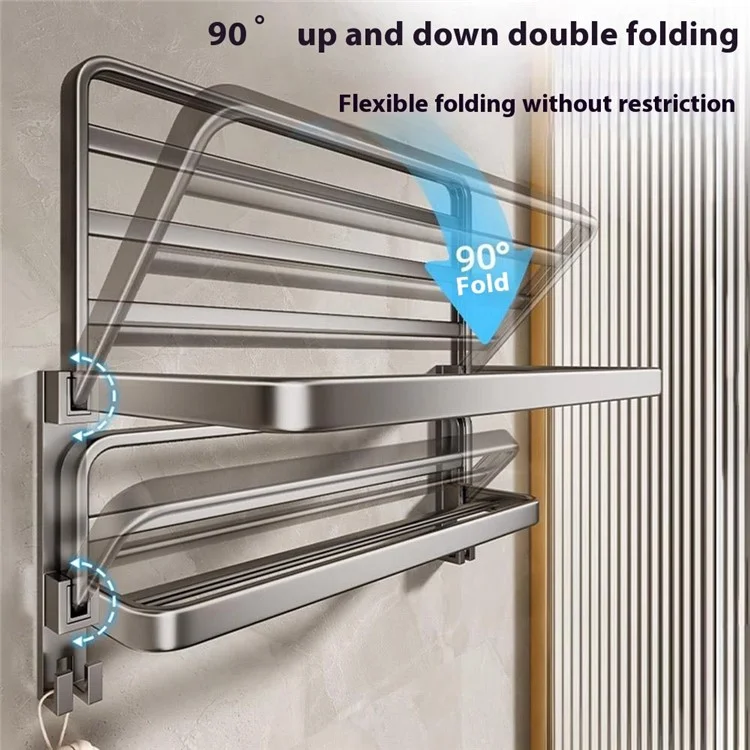 Soporte de Toallas Plegable de 40 cm Montado en Pared, Estante de Almacenamiento de Metal para Baño, Sin Necesidad de Perforación para Lavabo / Inodoro