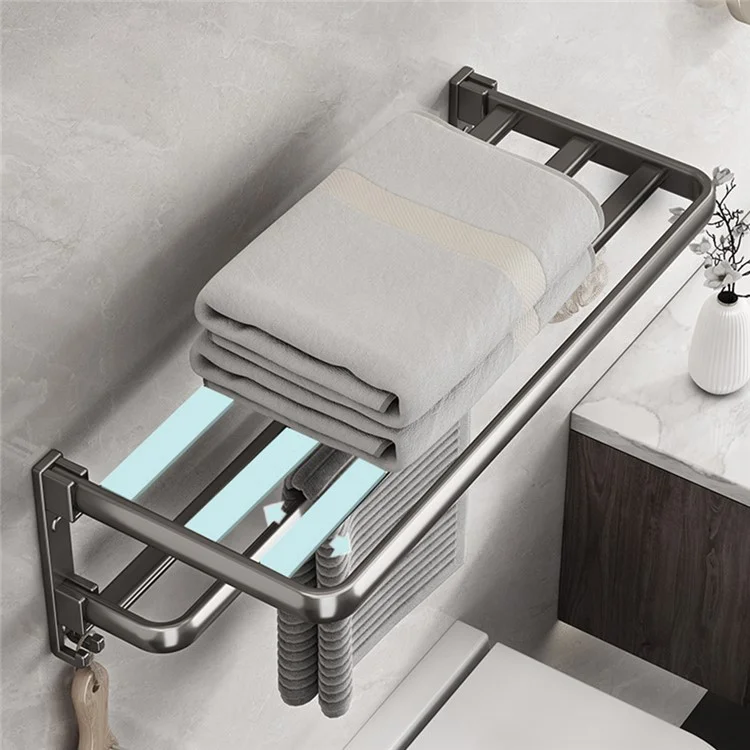 Soporte de Toallas Plegable de 40 cm Montado en Pared, Estante de Almacenamiento de Metal para Baño, Sin Necesidad de Perforación para Lavabo / Inodoro
