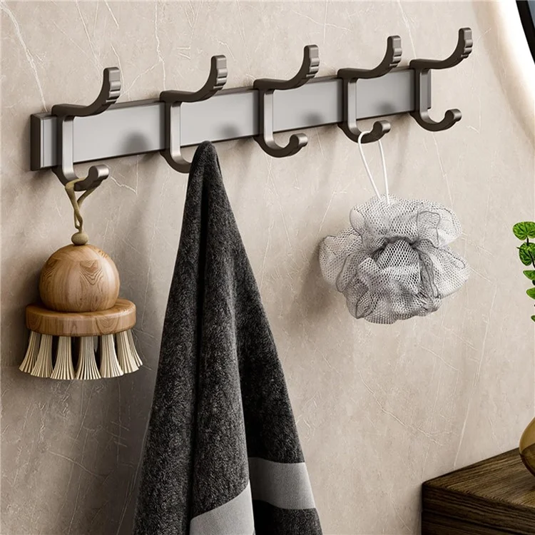 Soporte de Toallas de Metal para Baño con 5 Ganchos, Montaje en Pared sin Taladrar, Colgador Adhesivo para Cocina / Dormitorio / Oficina