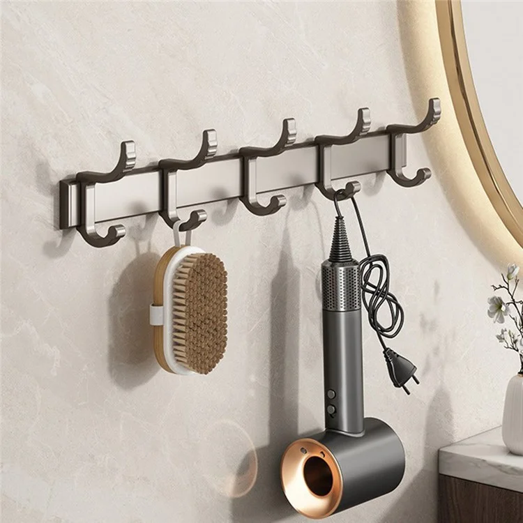 Soporte de Toallas de Metal para Baño con 5 Ganchos, Montaje en Pared sin Taladrar, Colgador Adhesivo para Cocina / Dormitorio / Oficina