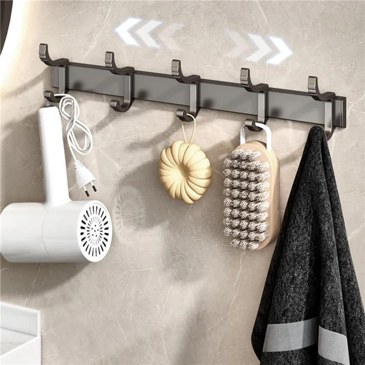 Soporte de Toallas de Metal para Baño con 5 Ganchos, Montaje en Pared sin Taladrar, Colgador Adhesivo para Cocina / Dormitorio / Oficina