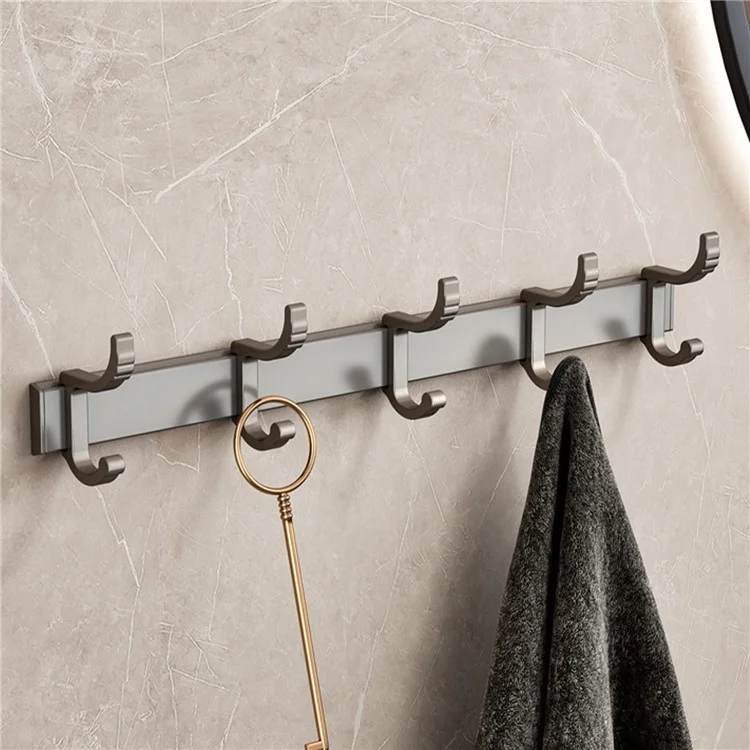 Soporte de Toallas de Metal para Baño con 5 Ganchos, Montaje en Pared sin Taladrar, Colgador Adhesivo para Cocina / Dormitorio / Oficina