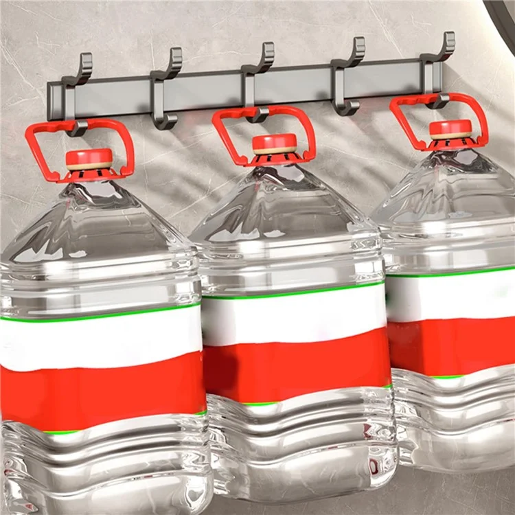 Soporte de Toallas de Metal para Baño con 5 Ganchos, Montaje en Pared sin Taladrar, Colgador Adhesivo para Cocina / Dormitorio / Oficina
