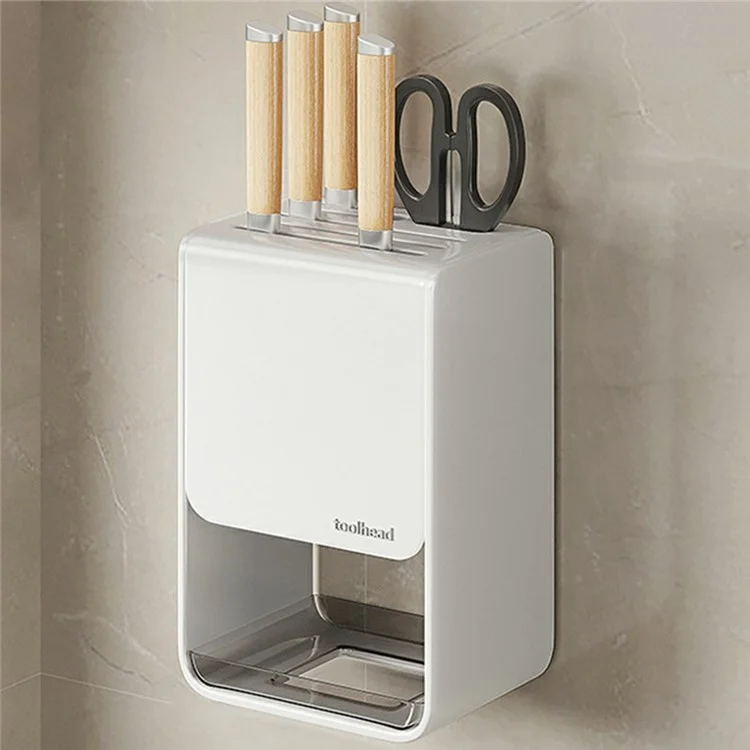 D01 Dual Use Knife Holder Organizer Wall Mounted Utensil Stand Kitchen Countertop Cutlery Storage Rack - White