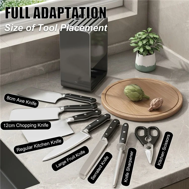D01 Dual Use Knife Holder Organizer Wall Mounted Utensil Stand Kitchen Countertop Cutlery Storage Rack - White